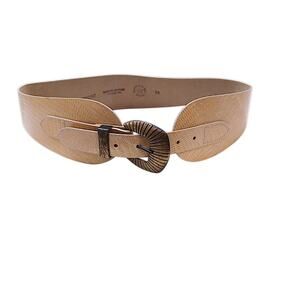 Vintage Women's Dressy Belt Size SM Beige Leather Detail Paris Style Dress Wrap